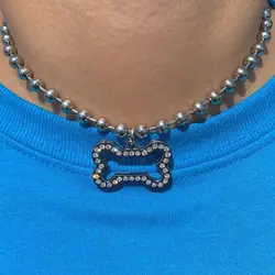 Rhinestone bone necklace female Korean version of simple clavicle chain hipster dog tag necklace punk style personality jewelry