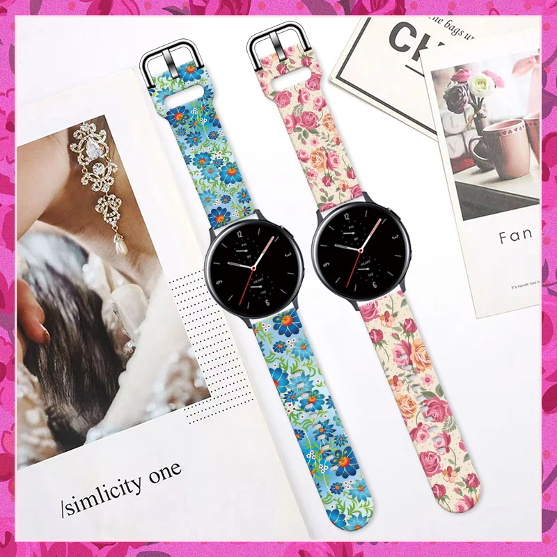 20mm Flower Printed Strap for Samsung Galaxy Watch 6/5 40mm 44mm Sport Band Replaceable Bracelet 22mm for Amazfit Balance 5Pro