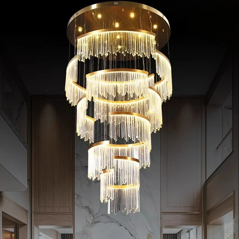 

Luxury Crystal Chandelier Duplex Building Hollow Living Room Chandelier Modern Villa Hall Chandelier Staircase Crystal Light
