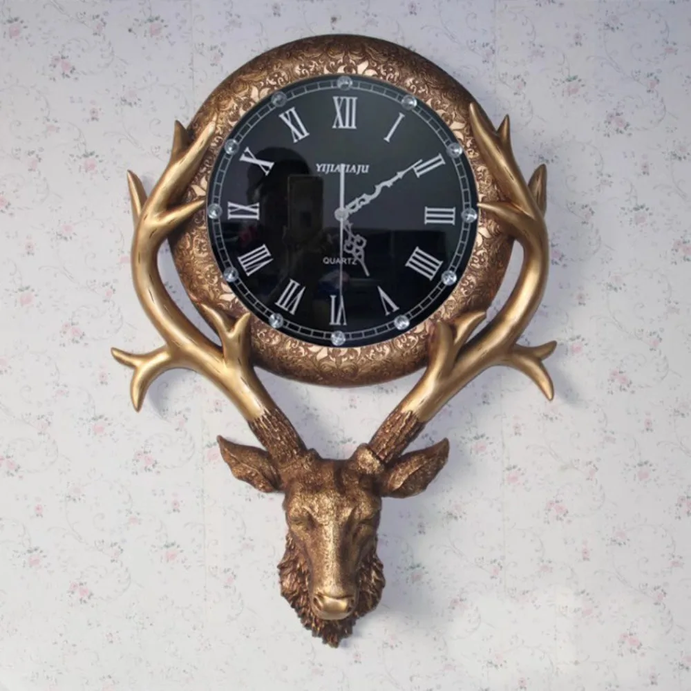 

American Watch Deer Head Wall Clock European Creative Living Room Atmosphere Nordic Home Fashion Personality New Chinese Quartz