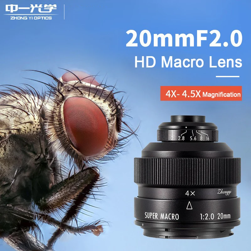 Zhongyi 20mm F2 4.5X Macro Full Frame Camera Lens For Canon EF/EF-M Nikon F Sony E Pentax K Olympus M4/3 Fuji X Sony A/E