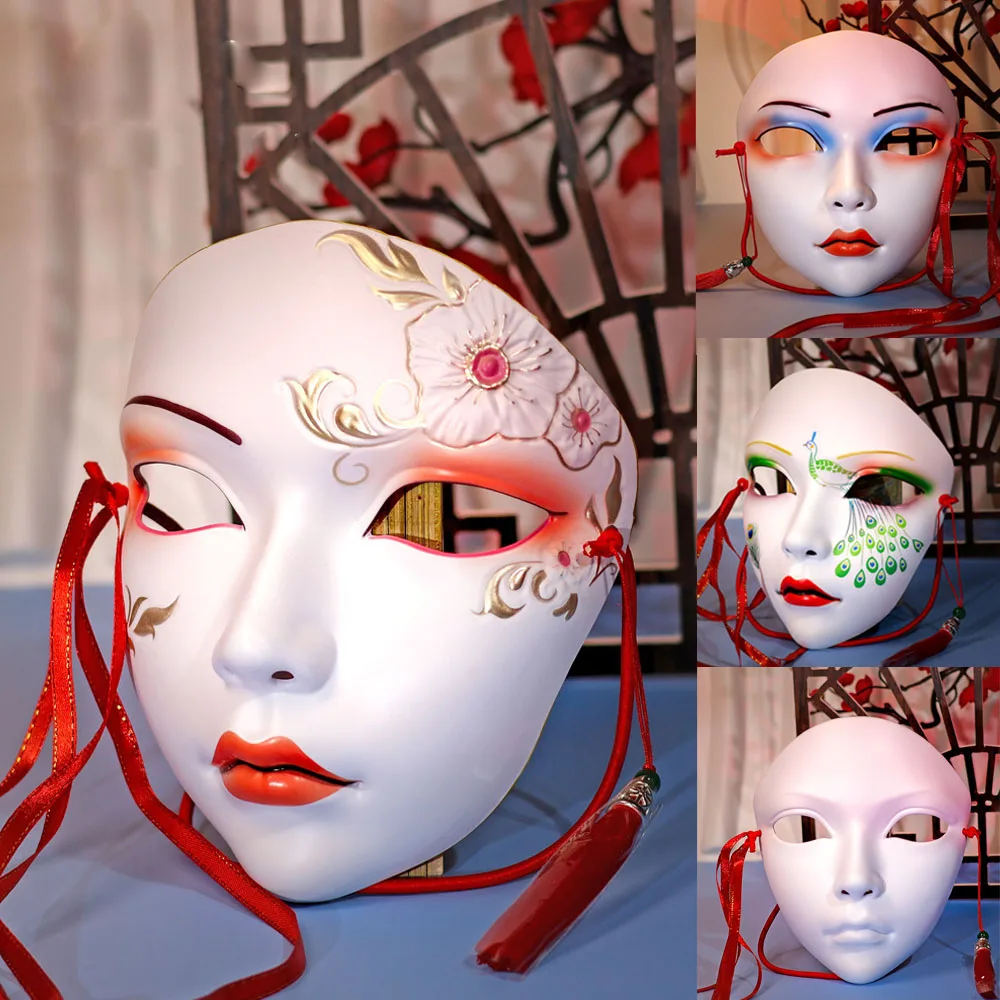 

Chinese Ancient Style Mask Cosplay Painted Fairy Hanfu Women Masks Halloween Carnival Party Dress Up Costumes Props Gifts