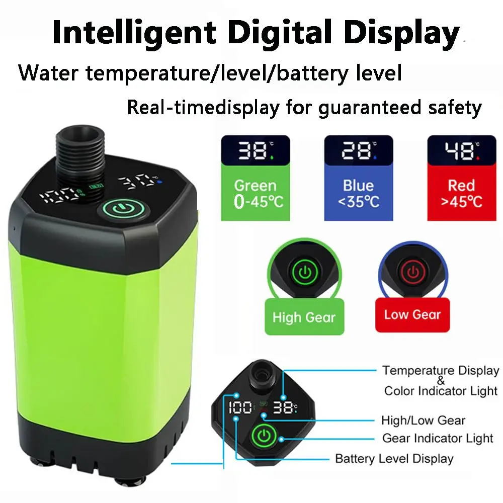 Portable Camping Shower Rechargeable with Intelligent Digital Display IPX7 Outdoor Camp Pump for Hiking Travel Car Pet