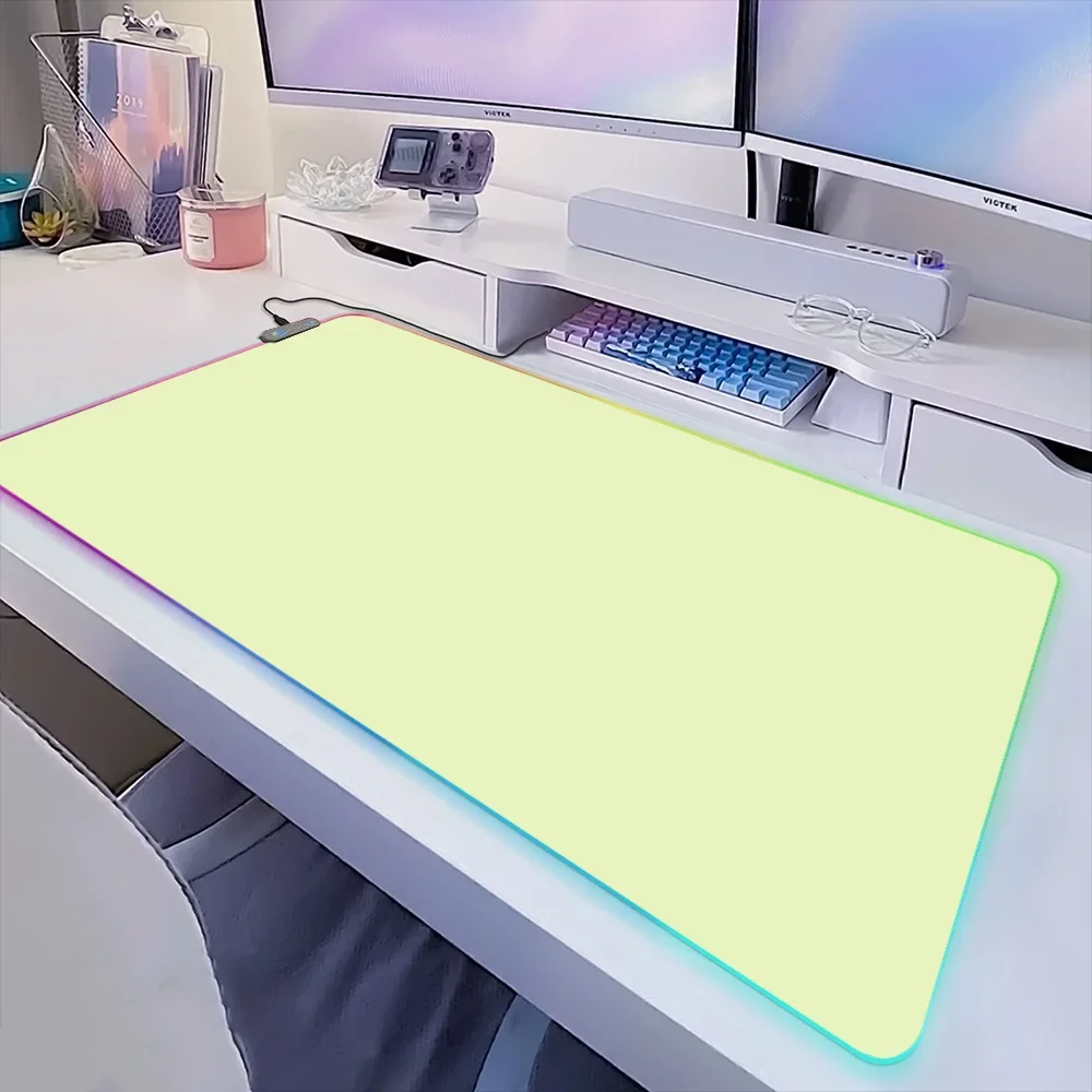 Green Purple Large Solid Minimalist Pink Mouse Pad Gaming LED Table Pads Micro USB Backlit Rubber RGB Desk Mats Desktop XXL