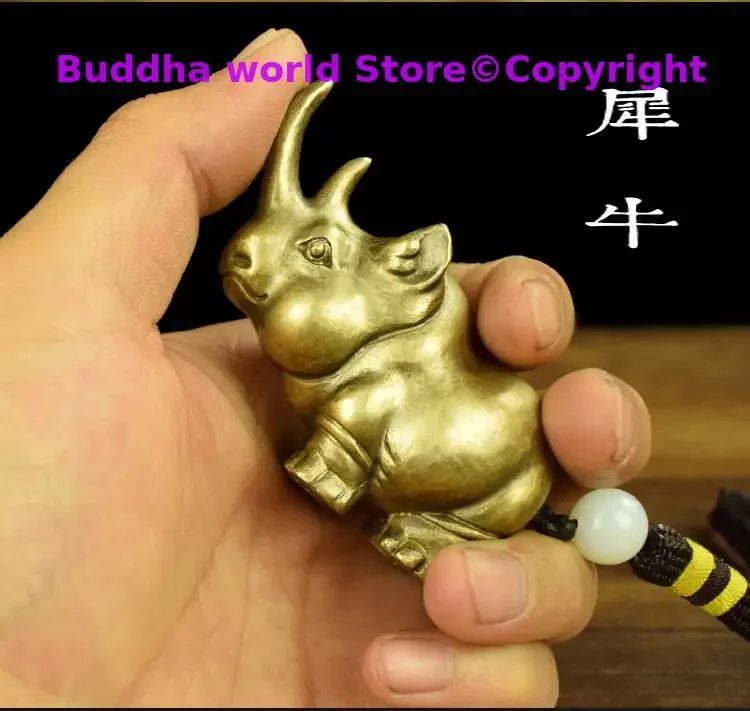 Regulating spirit GOOD LUCK mascot Success BRASS rhinoceros hand pieces Spiritual Talisman bring Fortune money Good luck