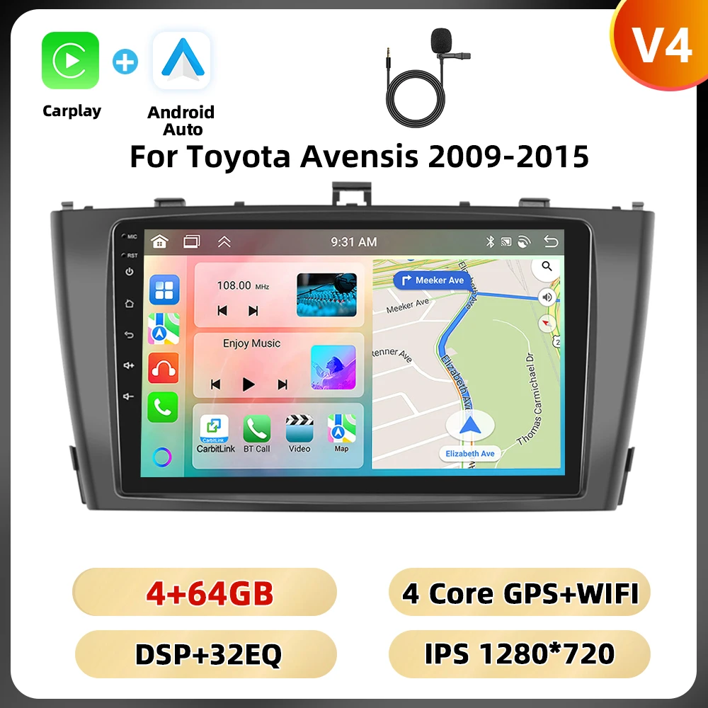 Podofo 2din 8Core Autoradio Voor Toyota Avensis 2009-2015 Multimediaspeler Carplay Android Auto Gps Navigatie Dsp 9 ''Auto Audio