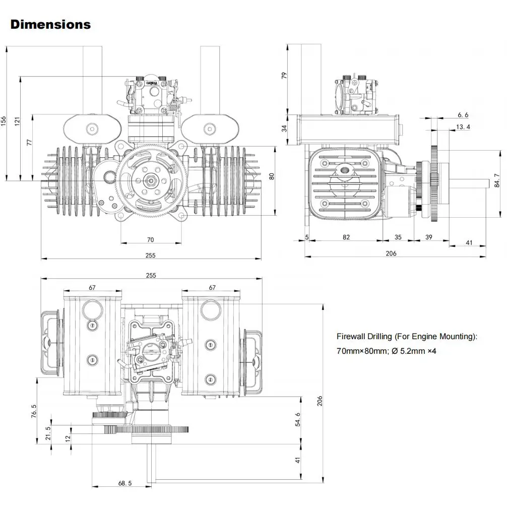 Ephil-航空機用ガソリンエンジン,電気スタート,2ストローク固定翼,デュアルシリンダー,123cc-t pro