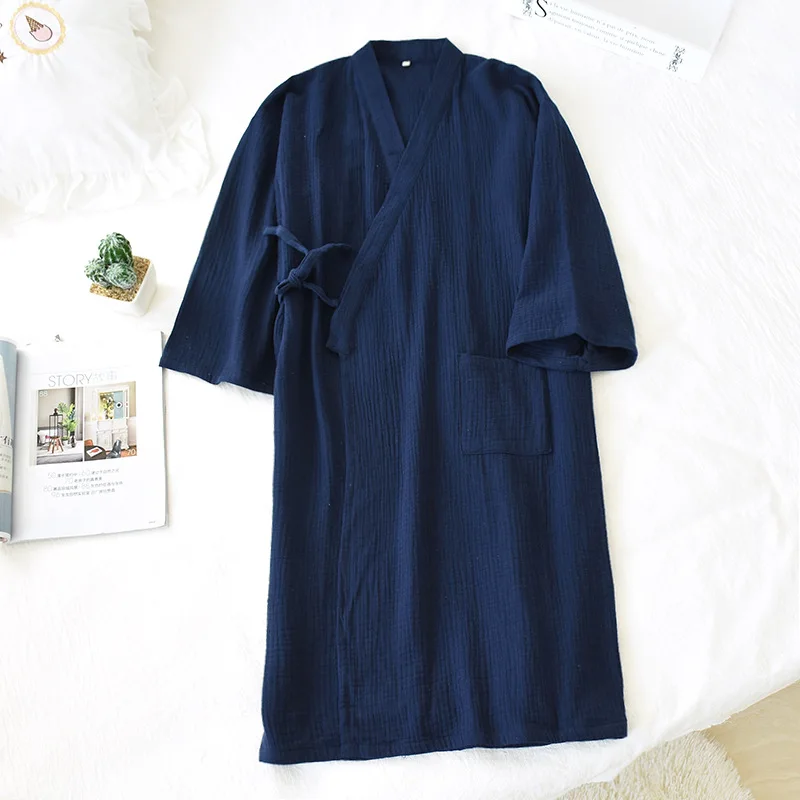 Spring / Summer 100% Cotton Crepe Robes 2022 Japanese-style Kimono Ladies Thin Nightgown Men Bathrobe Robe Home Service Pajamas