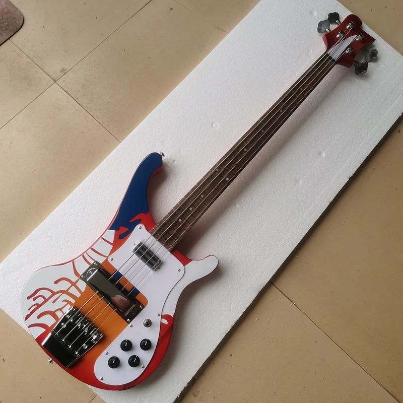 High quality FLY OUNG MODEL 4003 Abstract painting bass, beautiful 4-string bass, stock, fast shipping