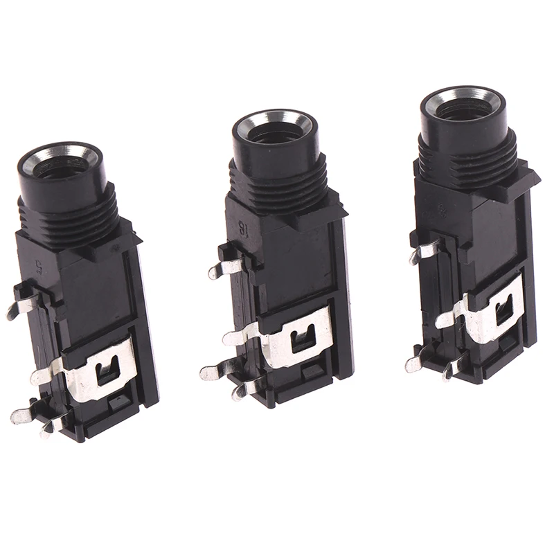 3Pcs/lot 6.35mm Jack Stereo Female Socket Connector Audio Adapter 4pin