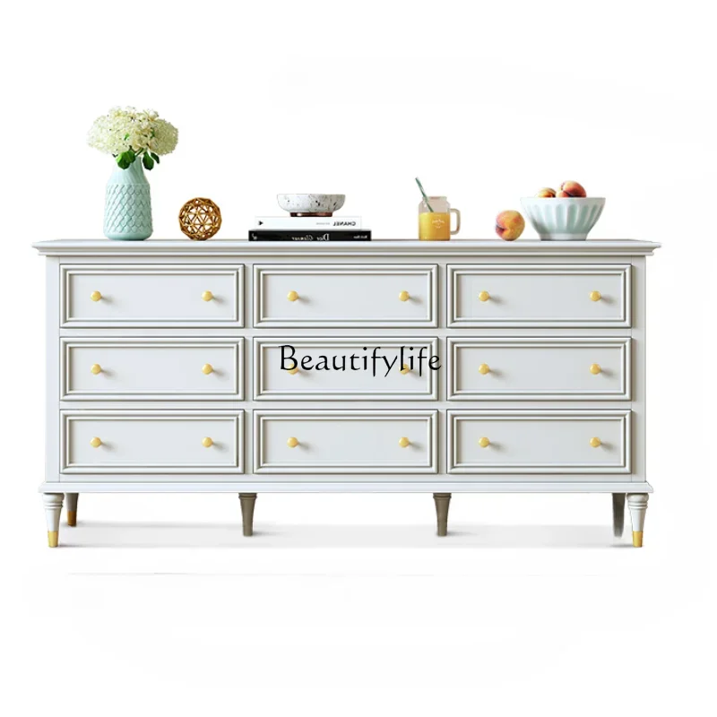 American light luxury chest bedroom white seven bucket all solid wood storage living room storage