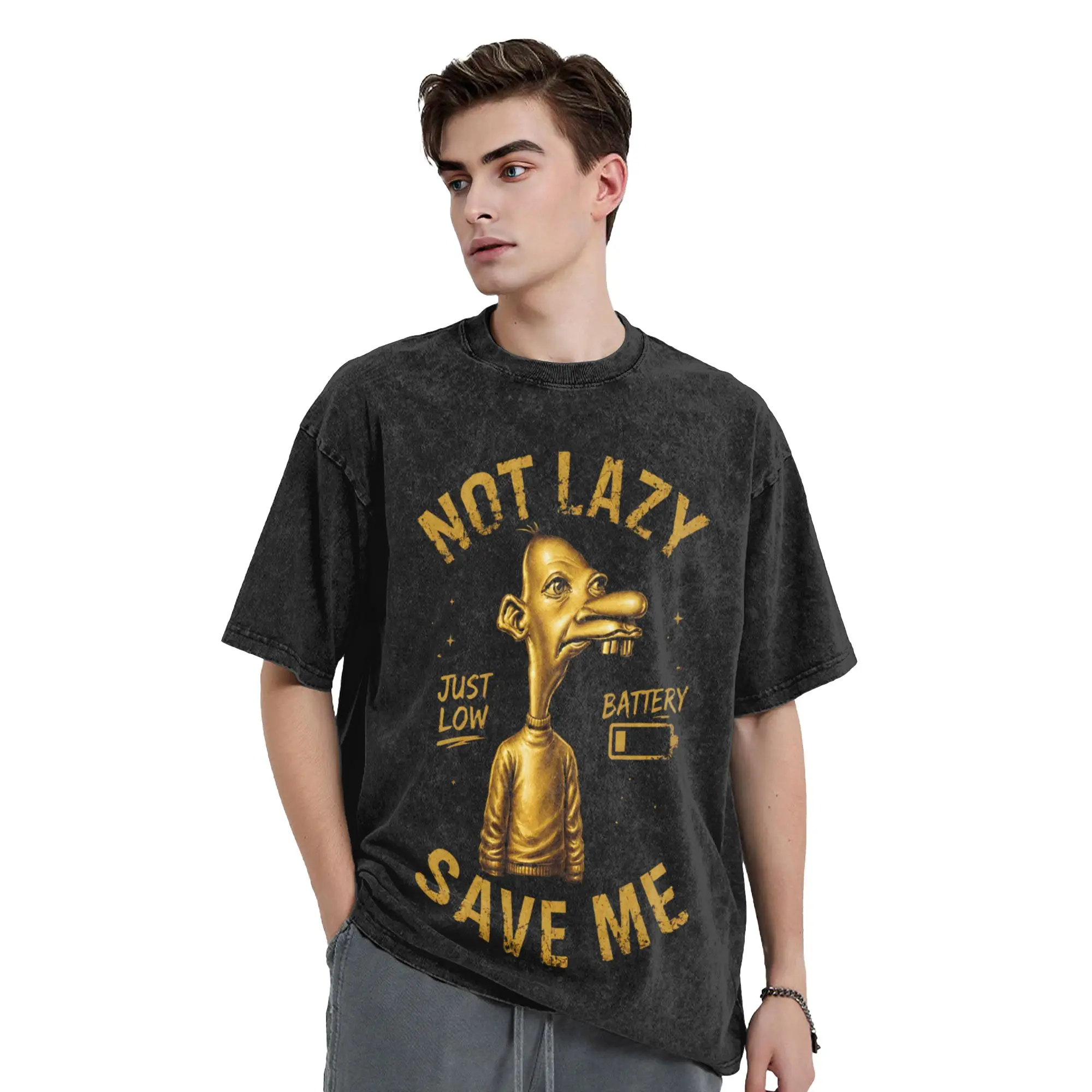 Golden Neegy Meme Funny Internet Brainrot Gen Z T Shirt Washed Oversize T-Shirts  Vintage for Men Tops Streetwear Summer Tees