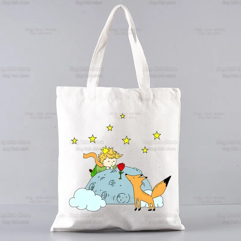 Little Prince Earth Space Y2K Art Harajuku Kawaii Canvas Simple Cartoon Shopping Bags Girls Fashion Casual Pacakge Hand Bag