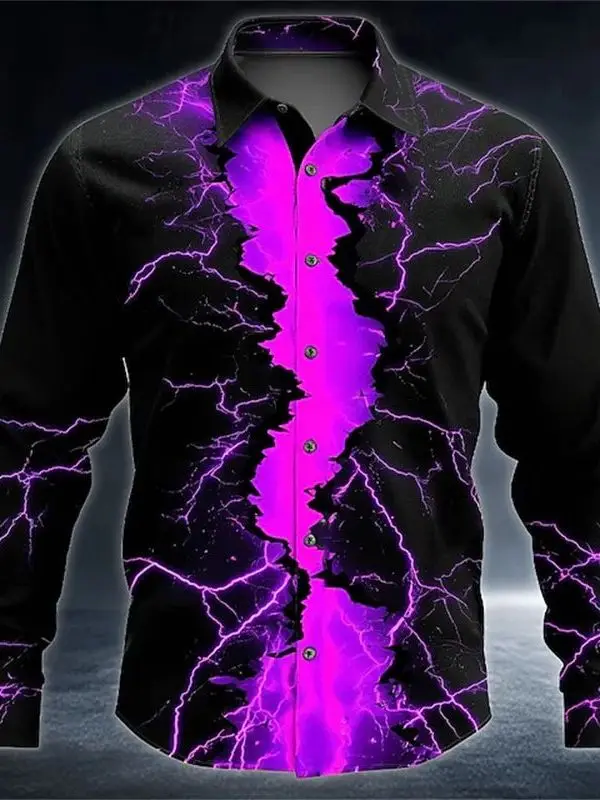 

Men's Long Sleeve Shirt Printed Button up Fashion Urban Style Polyester Fabric Loose Fit All Season Casual Wear Youth Male