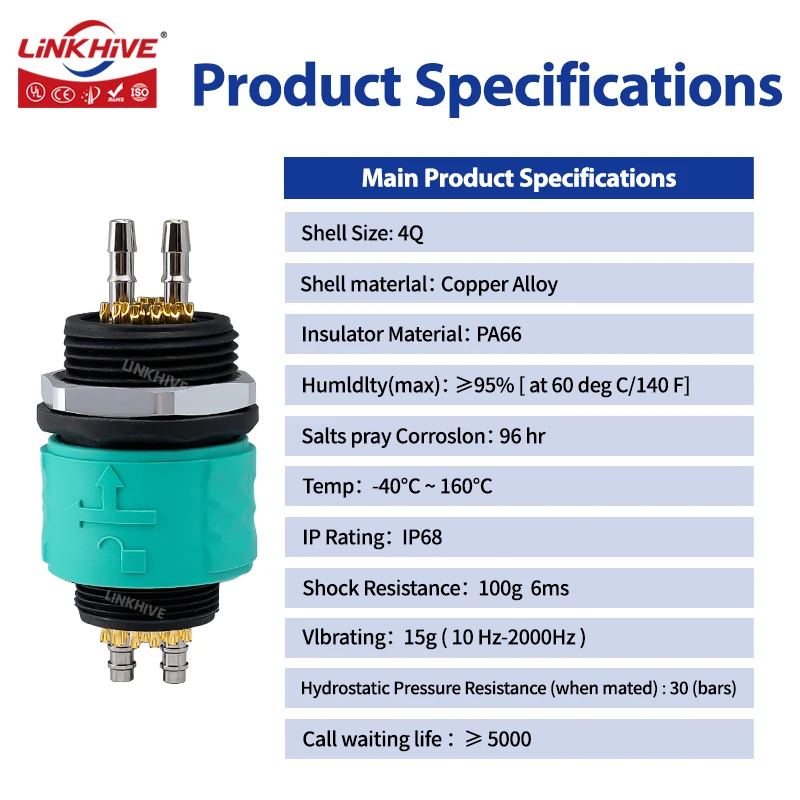 LinkHive New Connector 4Q TM16 Plug ZM16 Socket 2+16Pin Hybrid Pneumatic-Electrical Connector Medical Bayonet Connector
