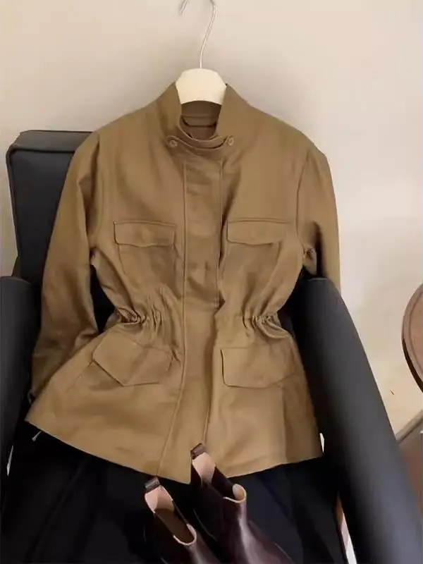 루즈핏 여성용 카키색 윈드브레이커 재킷 스트릿 스타일 고급스러운 느낌 2026년 봄 패션 여성 프리미엄 퀄리티 코트