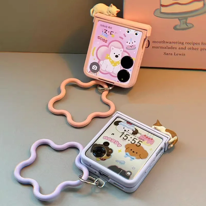 كوريا لطيف ثلاثية الأبعاد الكرتون هريرة القط المفصلي ماتي غطاء مع زهرة اليد حلقة حزام لسامسونج Z الوجه 7 FE 6 5 4 3 5 جرام #3