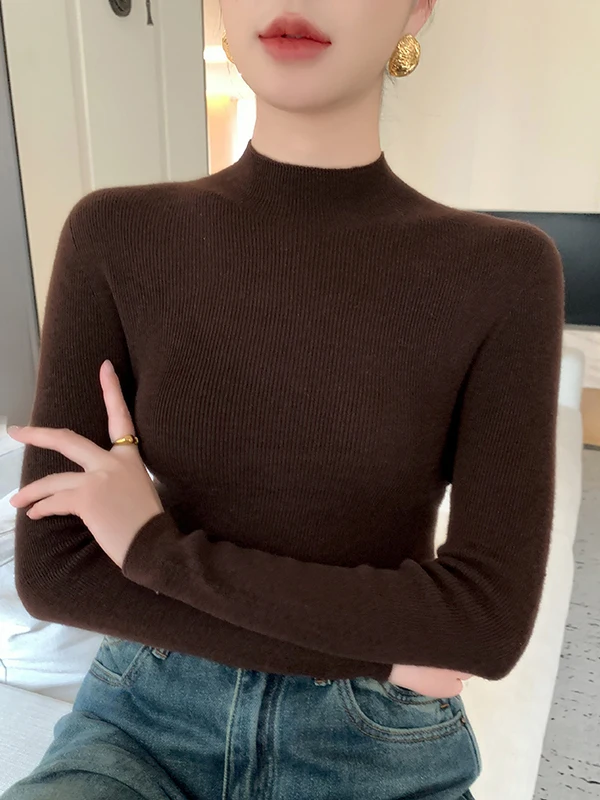 

Осень-зима, облегающий вязаный свитер, женский мягкий теплый свитер с высоким воротником, внутренняя часть, супер утягивающий базовый слой, топ