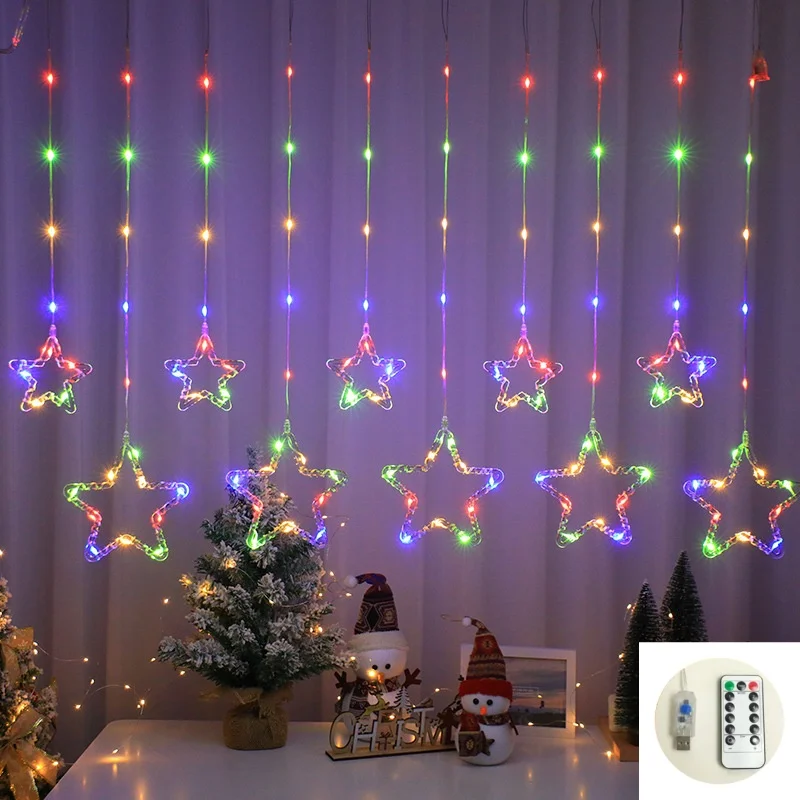 1PC 3M Christmas Star Curtain Light Ramadan Atmosphere Decorative Light USB Eight Modes Romantic Creative Luminous Light String