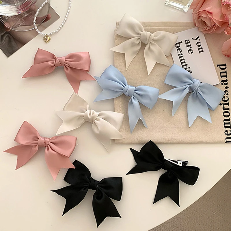 2Pcs/set Summer New Double Horsetail Headdress Satin Bowknot Hairpin Bangs Clip Children's Bobby Pin Hair Accessories For Women