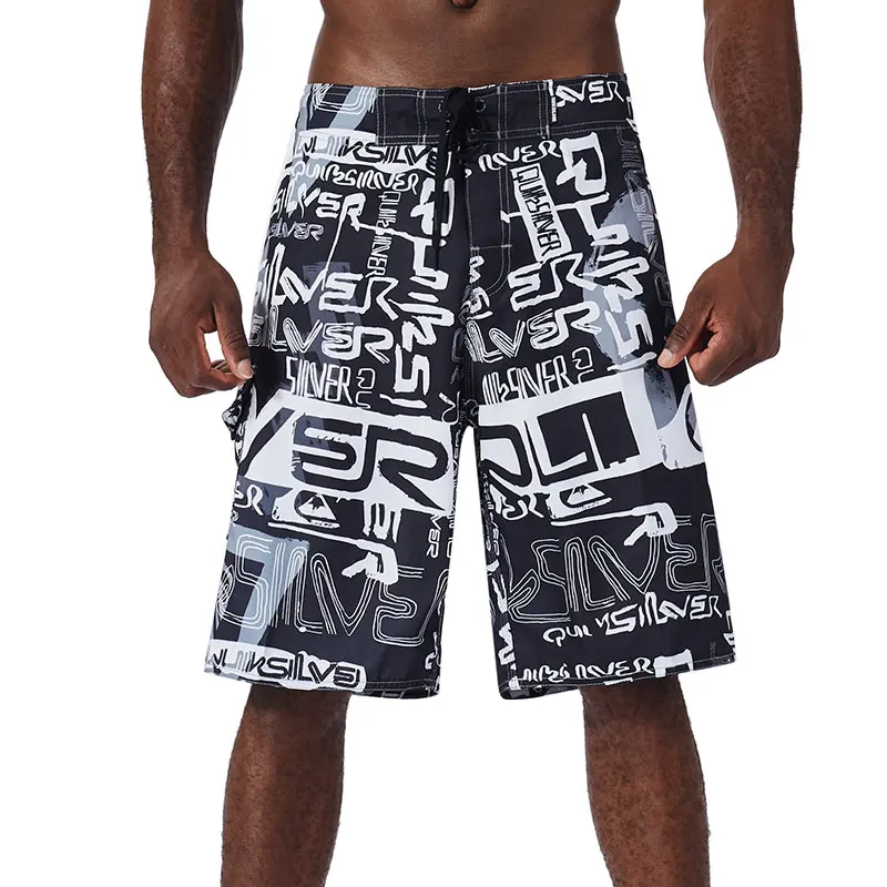 Men\'s Double Bermuda Beach Shorts, Fitness Muscle Printed Shorts, Water Sports, Surf Beach Shorts, Board Pants, Fashion Swimwear