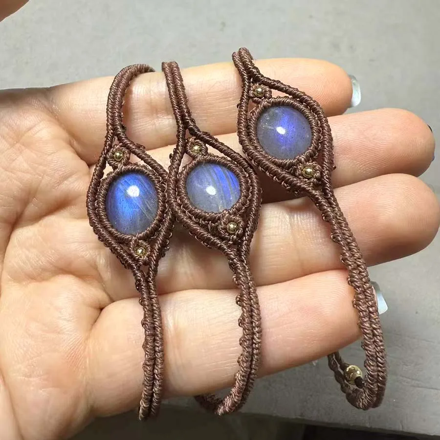 Braided Labradorite Crystal Stone Beads Macrame Bracelets For Women Natural Spectrolite Rope Weave Adjustable Bracelet Jewellery
