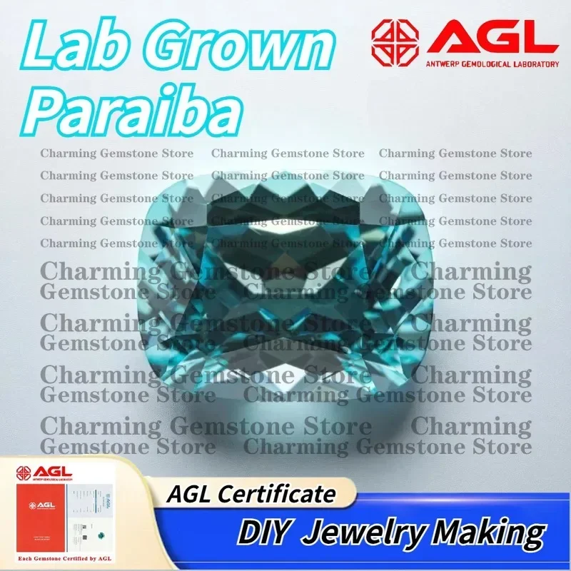 

Lab Grown Paraiba Gemstone for DIY Jewelry Making Cushion Rectangle Cut Inlay Ring Necklace Lab Created Paraiba Tourmaline