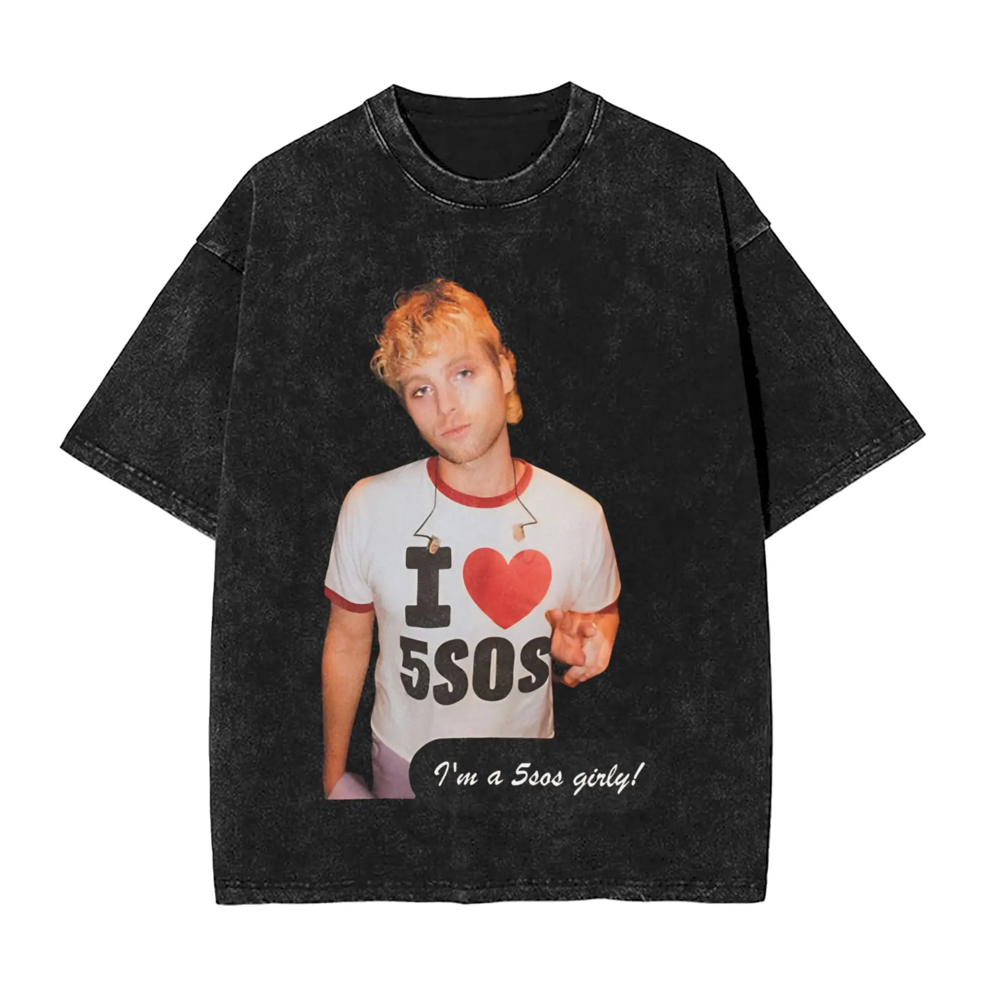 Luke Hemmings Sos T-Shirts Men 5sos Vintage 100% Cotton Tee Shirt Round Collar Short Sleeve T Shirts Gift Idea Tops