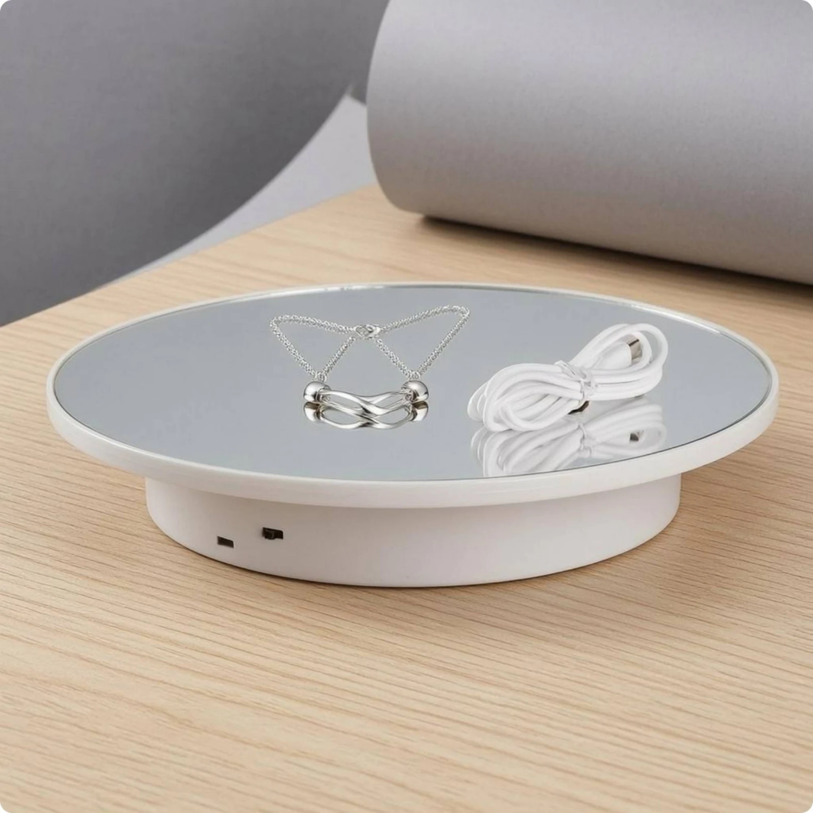 Suporte Giratório Elétrico com Acabamento Metálico para Fotografia de Produtos, Plataforma Giratória de 360 Graus, Elegante
