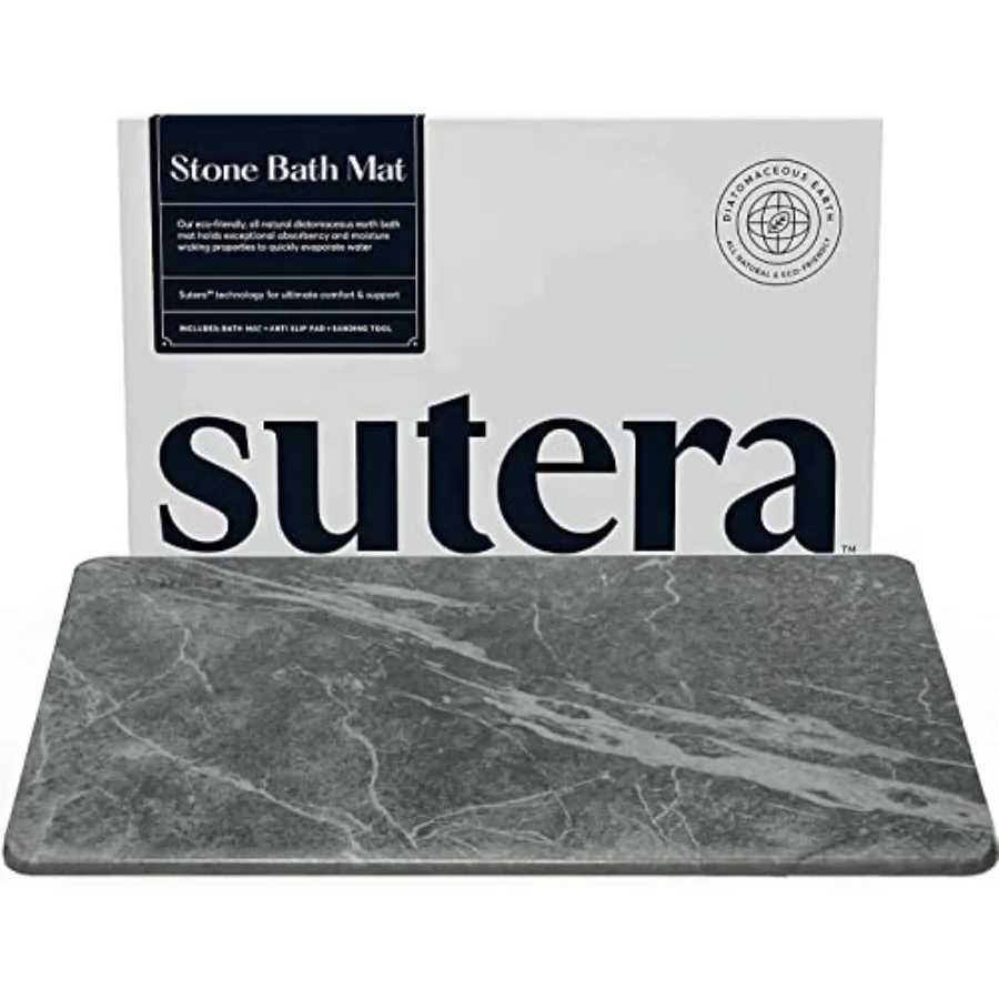 

- Stone Bath Mat Diatomaceous Earth Shower Mat Non-Slip Super Absorbent Quick Drying Bathroom Floor Mat Natural Easy to Clean 2