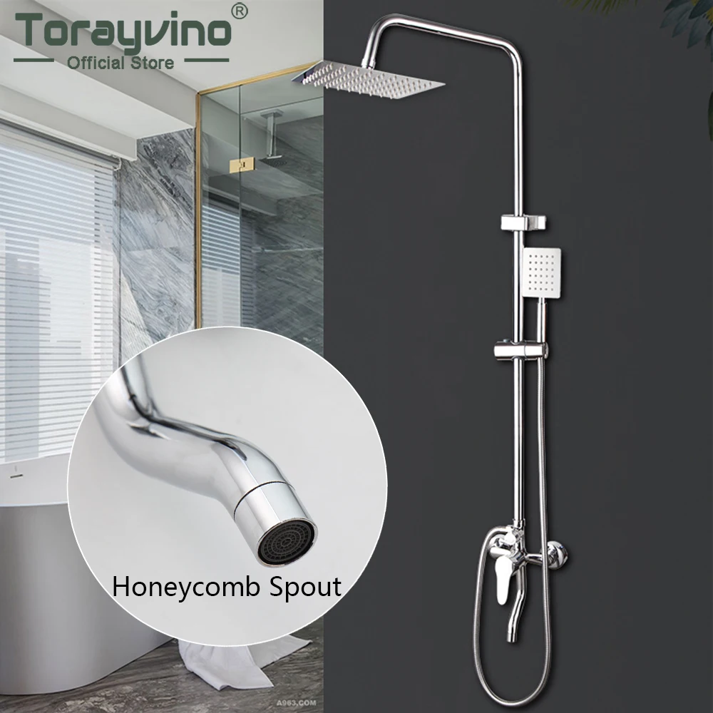 Torayvino Chrome Shower Faucet Set Rainfall Showers Head with Handheld Sprayer Wall Mounted Adjustable Bathroom Shower System