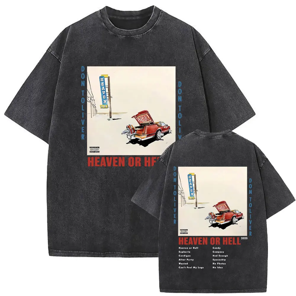 

Washed Vintage Don Toliver Album Heaven or Hell T Shirts Men Women Hip Hop Fashion Pop Music Tshirt Male Retro Oversized T-shirt
