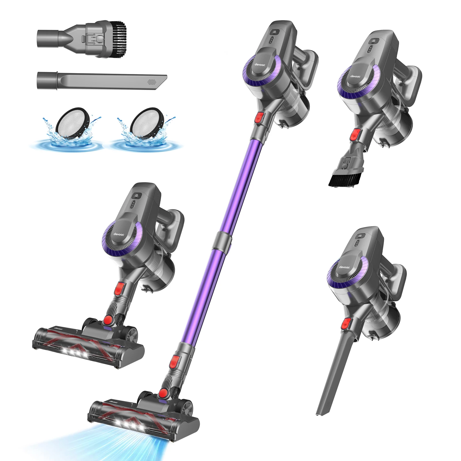 DEVOAC N300 Cordless Vacuum Cleaner, 6 in 1 Ultra-Lightweight Stick Vacuum, 2200mAh Battery Up to 40mins Runtime, Powerful Handh