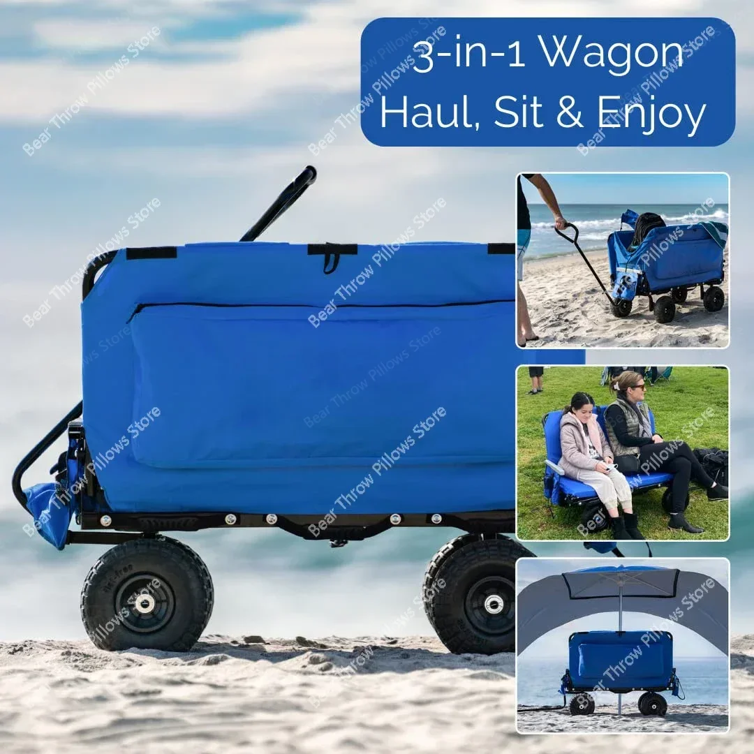 3-in-1 Design The Lounge Wagon Foldable Chaise Lounge Chair with integrated Ultimate Beach Wagons Sports