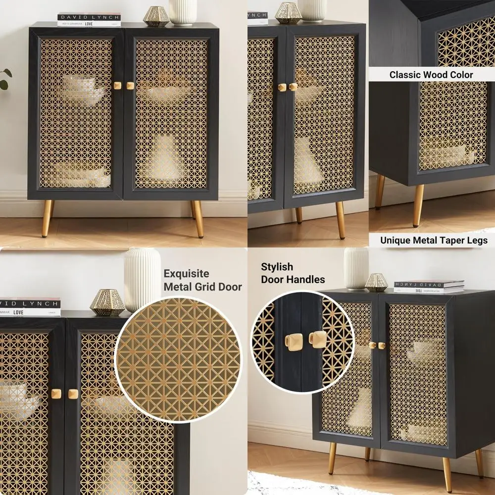 

Multifunctional Metal Mesh Door Sideboard Buffet Cabinet for Living and Dining Rooms