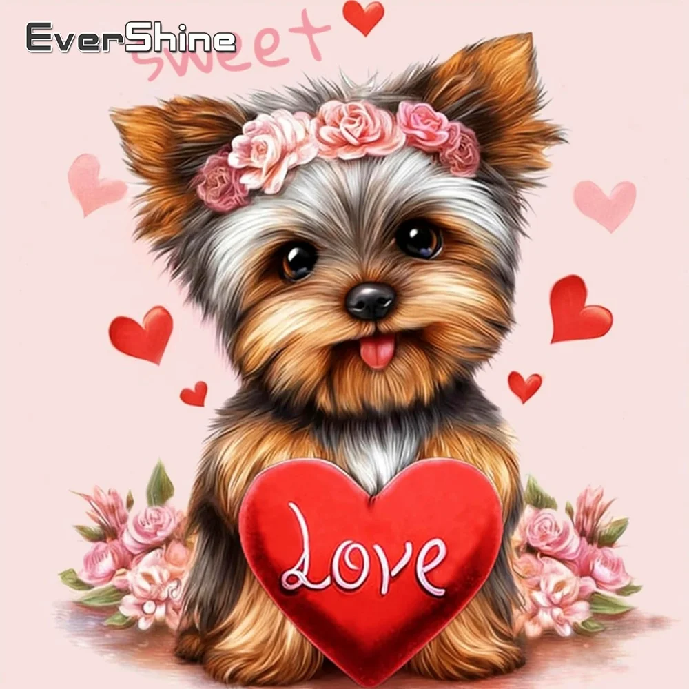 Evershine Tier-Diamantmalerei Hund Vollquadrat Rund Mosaik Liebesherz Strass Stickerei Rosen Bastelset Handgemachtes Hobby