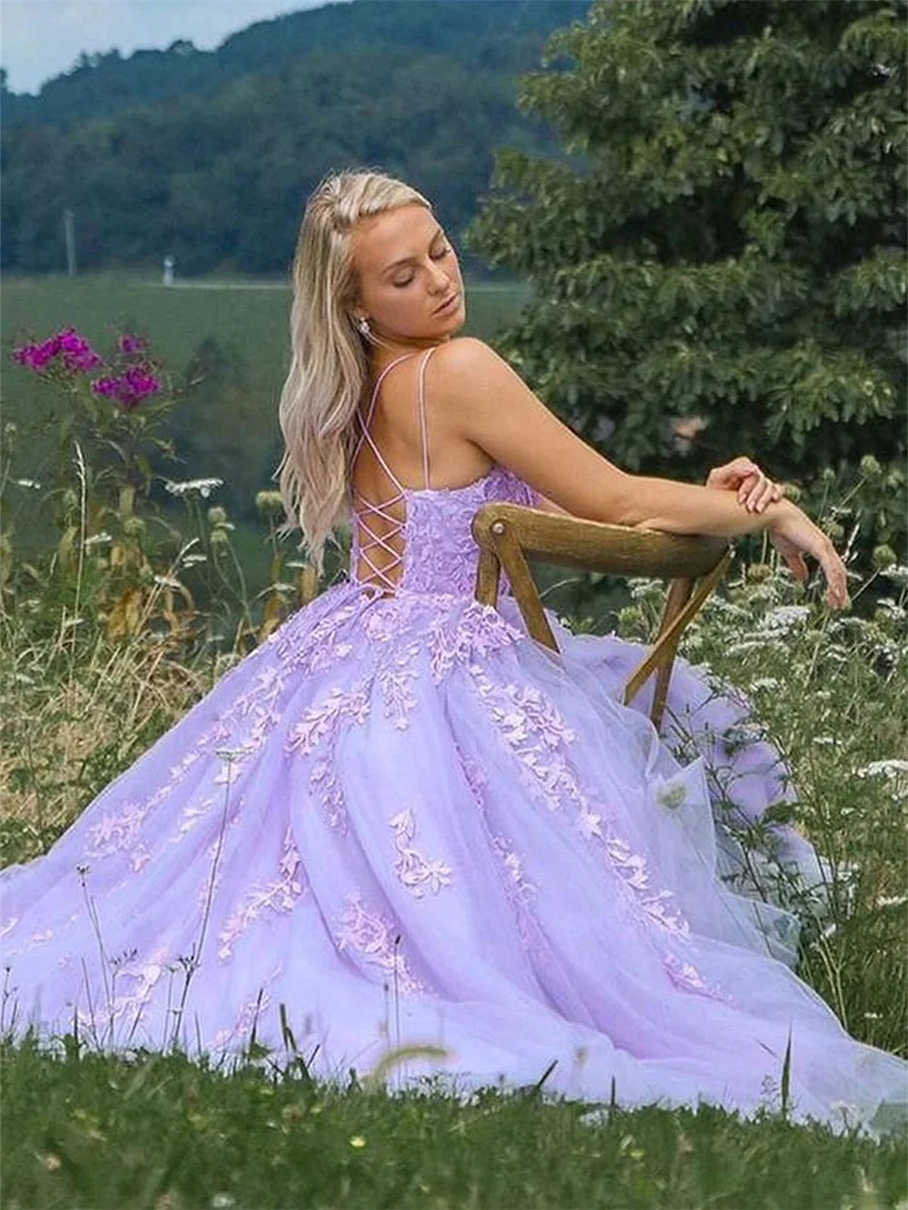 Annie Appliqué Embroidery Prom Dresses Sweet Tulle A-line Evening Dresses Lavender Purple Coming Of Age Ceremony Party Dress