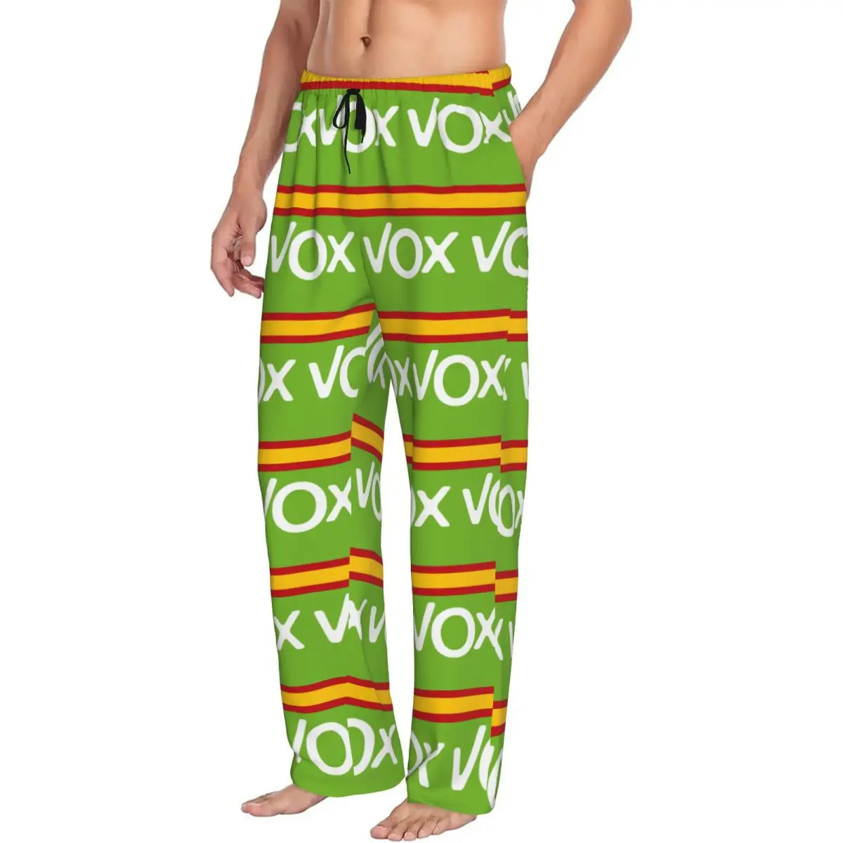 Custom Printed Spain Vox Pajama Pants Men Spanish Flag Sleep Sleepwear Bottoms with Pockets view 2
