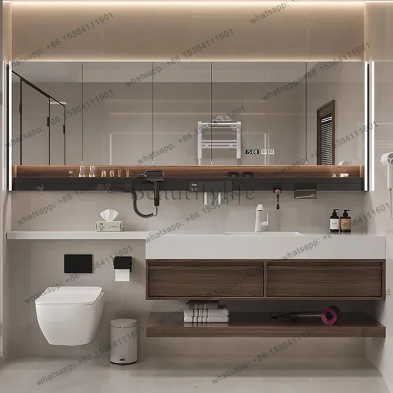 Italian Simple Rock Panel Smart Bathroom Cabinet Vanity with Sink Large Capacity Storage Home Furniture