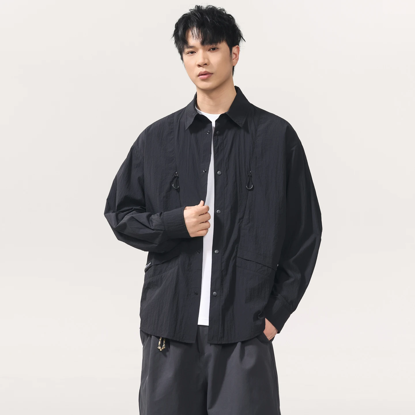 

Мужские легкие солнцезащитные рубашки, повседневная уличная одежда для мужчин, оверсайз, с длинным рукавом, быстросохнущие, рубашки-карго, кардиган-пальто