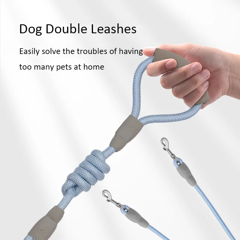 Double Dog Leash for 2 Dogs Nylon Rope Dual Leash for Small Medium Dogs with Soft Foam Handle Pet Leash Double Tangle Free