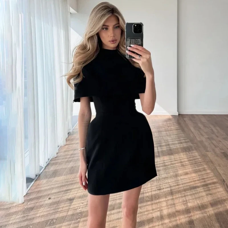 Fanan Elegantes Tailliertes Ärmelloses Kurzkleid Damen Rundhals-Kurzcape Geburtstagskleid Damen Bankett-Partykleid Neu – Detail 23