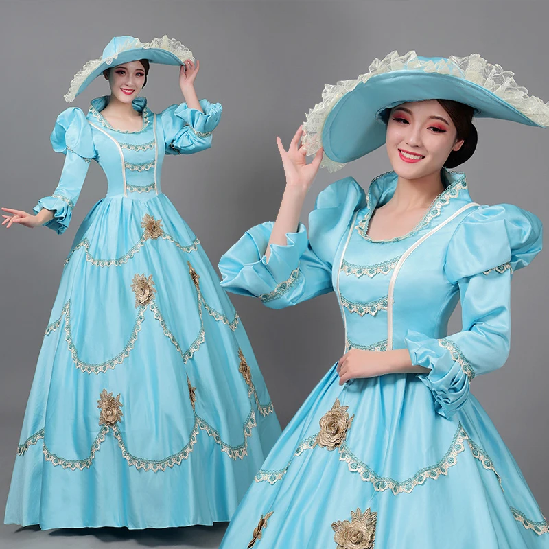 Aangepaste baljurk middeleeuwse Marie Court avondjurken bloemen historische prom feestjurken Renaissance maskerade