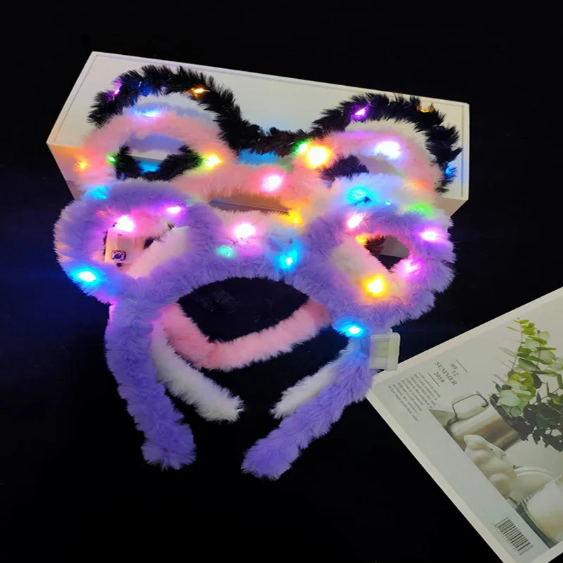 Cute Light-Up Headband With Led Light Creative Teddy Bear Ear Luminous Hair Band For Nightclub Birthday Glowing Party Hair Acces