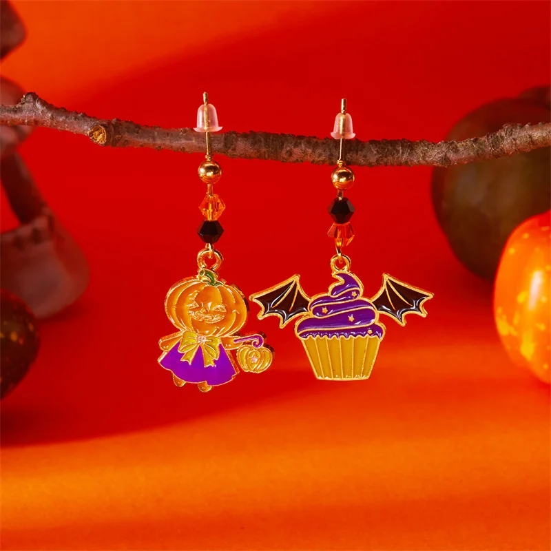 Niedliche Halloween-Harz-Geister-Ohrstecker für Damen, modische Cartoon-Kürbis-Anhänger-Piercing-Ohrringe, Schmuckgeschenke – Detail 38