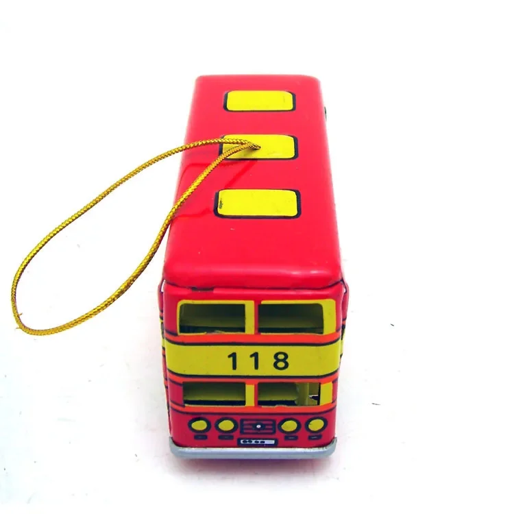 [Best]Adult Collection Retro Wind up toy Metal Tin double-decker bus Pendant Mechanical toy Clockwork toy figures model kid gift