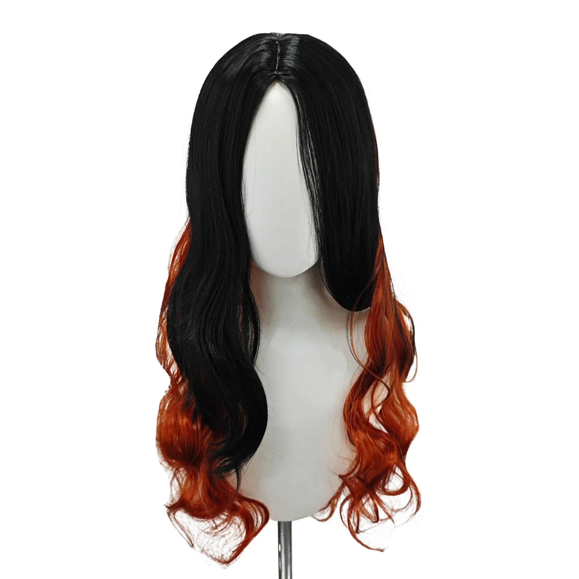Long Curly Gradient Brown Synthetic Wig for Cosplay Japanese Anime Character-Nzuku Style, Heat Resistant Costume Party Wigs