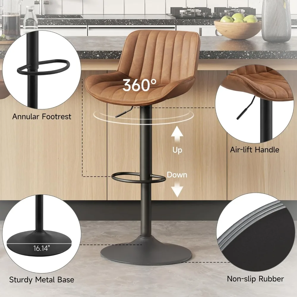 مجموعة مقاعد البار مكونة من 4 قطع، مقعد مرتفع قابل للتعديل من الجلد الصناعي الحديث لمنتصف القرن، كرسي بار للحانة بارتفاع عداد. #3