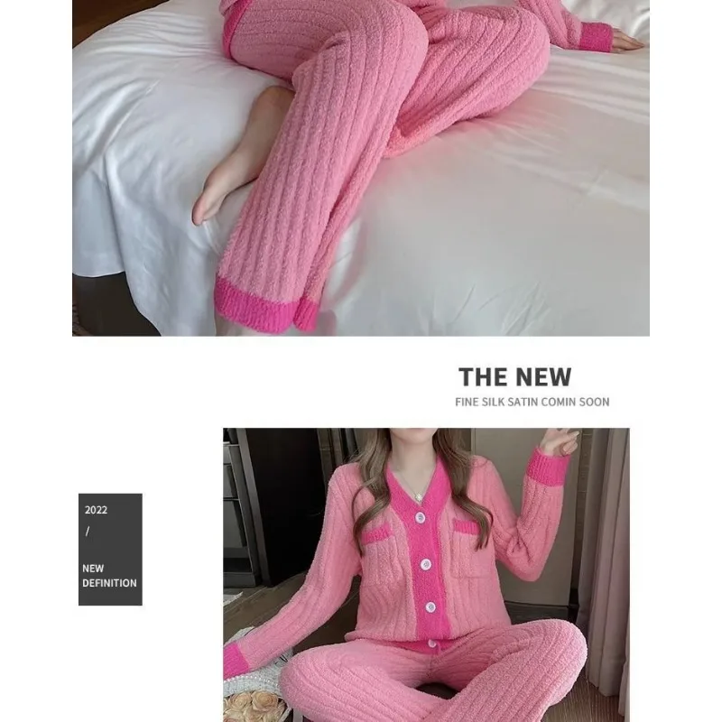 Pajamas Female Autumn and Winter Add Fleece To Thicken Soft Coral Velvet You Can Wear Home Clothes Outside Long Sleeve sleepwear