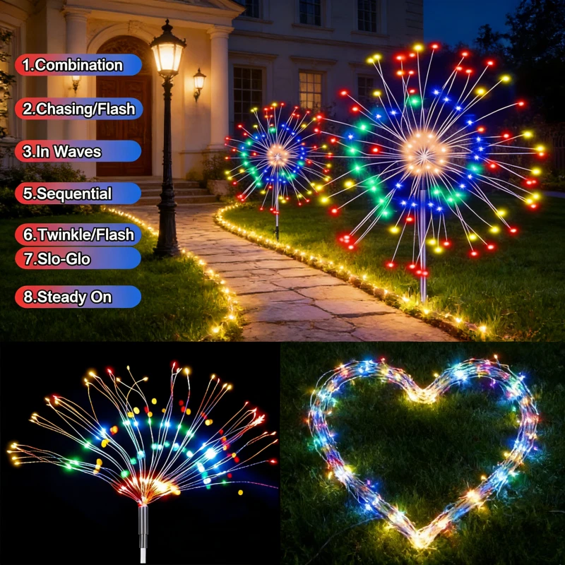 90LED Solar Light Outdoor Fairy Garden Lights 8 Lighting Modes DIY Starburst Solar Lamps Holiday Decorative Lights